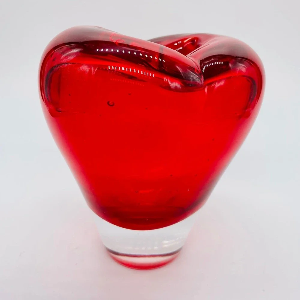 Salviati Murano Heart Glass Vase by Maria Christina Hamel Red Clear 1990s